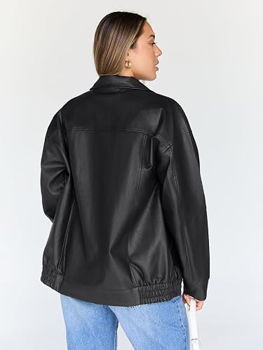 Trendy Queen Womens Oversized Leather Jacket Moto Bomber Coat Fall&Winter