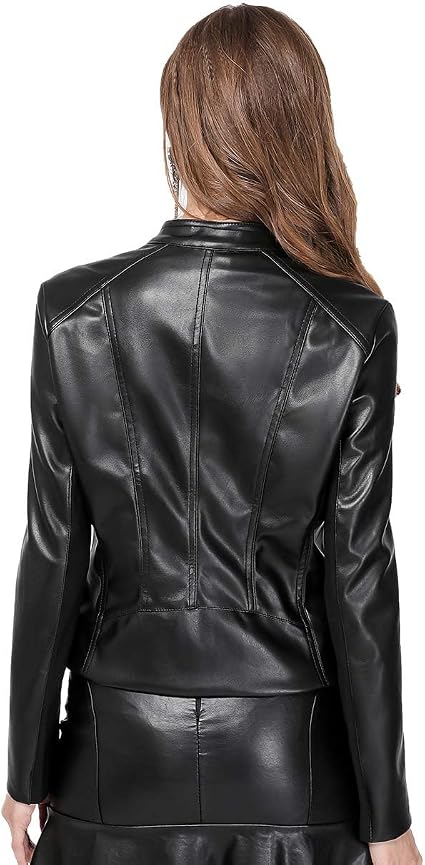 Faux Leather Jacket Women Cropped Motorcycle Biker Outwear