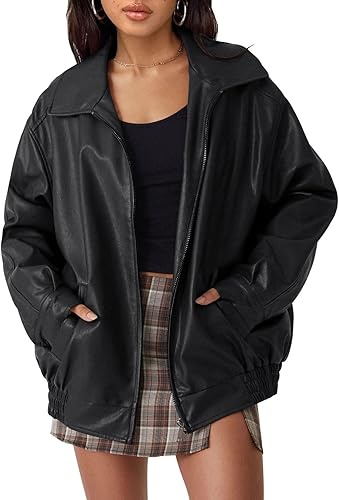 Women's Oversized Faux Leather Jacket for Fall and Winter