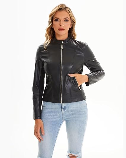 Faux Leather Jacket Women Cropped Motorcycle Biker Outwear