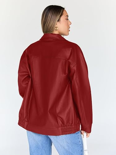 Womens Oversized Leather Jacket Moto Bomber Coat Fall&Winter