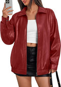 Womens Oversized Leather Jacket Moto Bomber Coat Fall&Winter