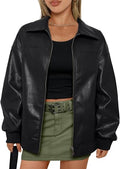 Womens Leather Jackets Oversized Zip Up Faux Bomber Coats