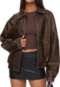 Leather Jacket Women Faux Oversized Coat