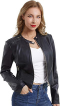 Faux Leather Jacket Women Cropped Motorcycle Biker