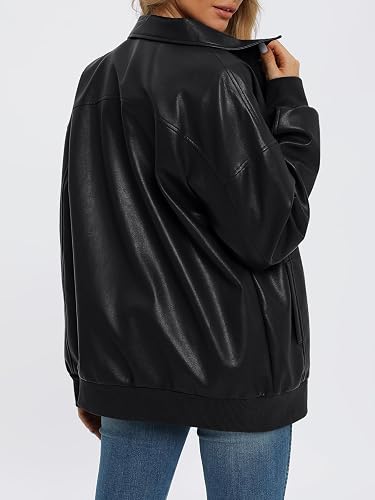 Womens Leather Jackets Oversized Zip Up Faux Bomber Coats