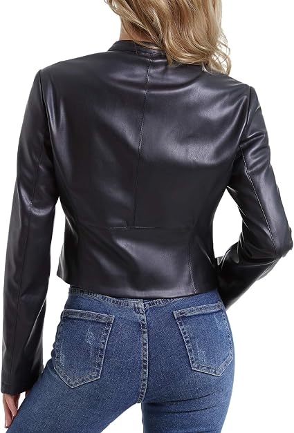 Faux Leather Jacket Women Cropped Motorcycle Biker