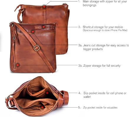 Genuine Leather Crossbody Bag For Women - Medium Cross Body Handbag Purse