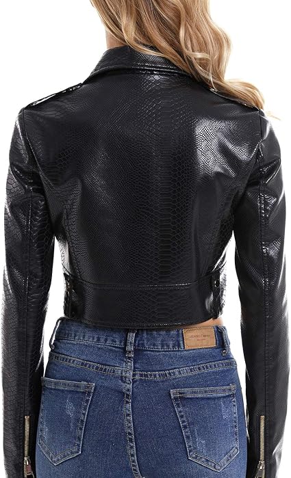Faux Leather Jacket Slim Belted PU Moto Coat