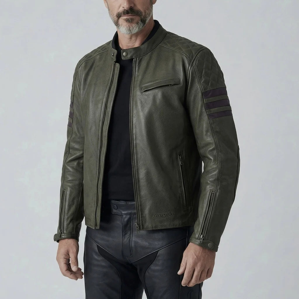 Dublin Olive Green Motorcycle Leather Jacket