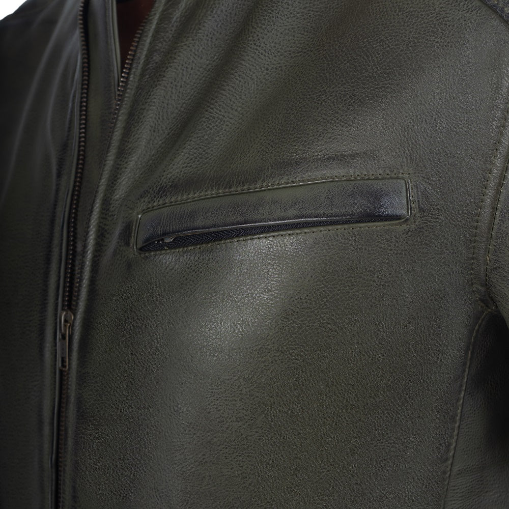 Dublin Olive Green Motorcycle Leather Jacket