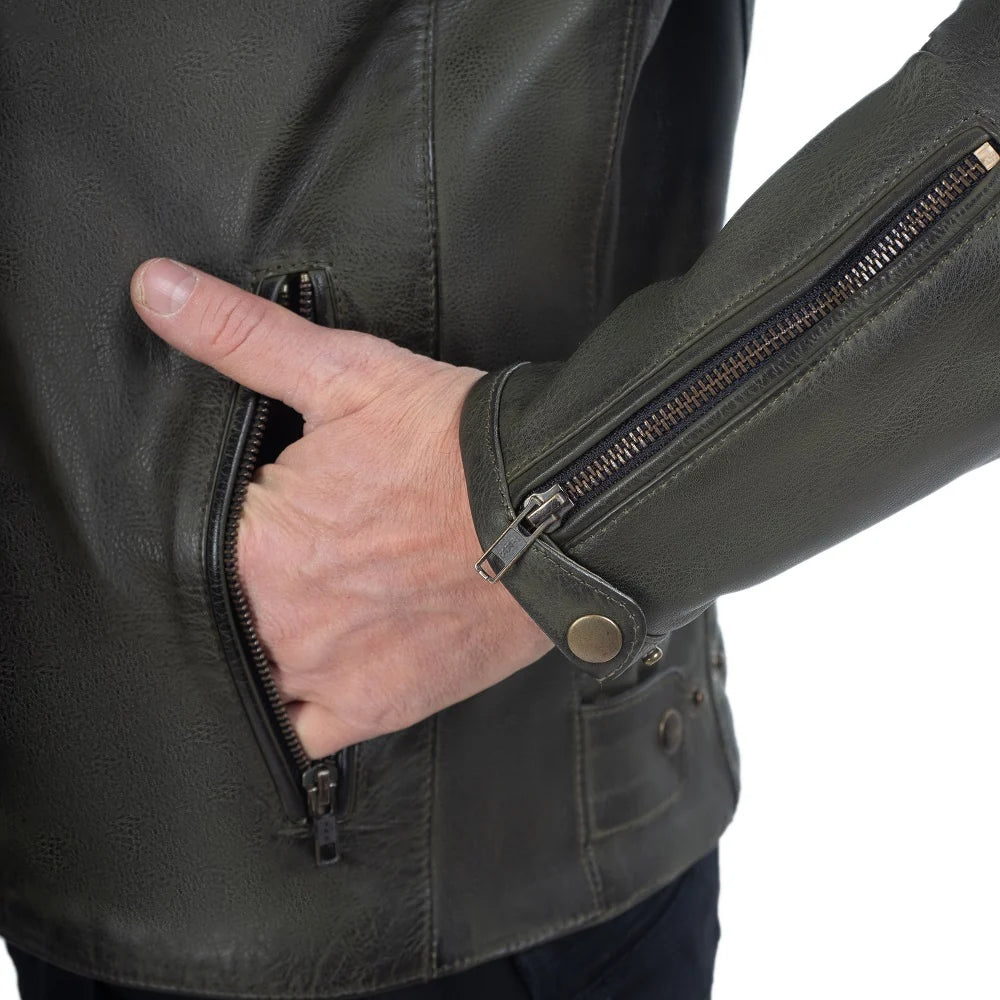 Dublin Olive Green Motorcycle Leather Jacket