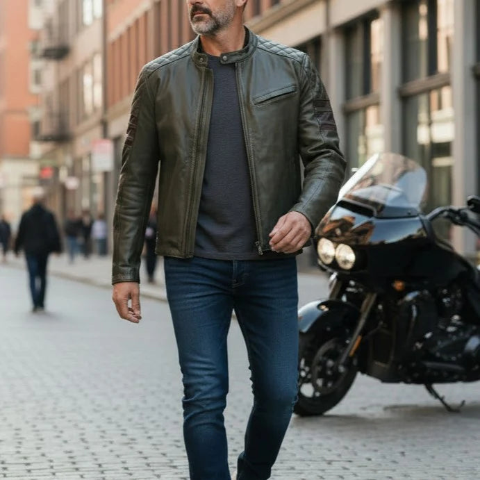 Dublin Olive Green Motorcycle Leather Jacket