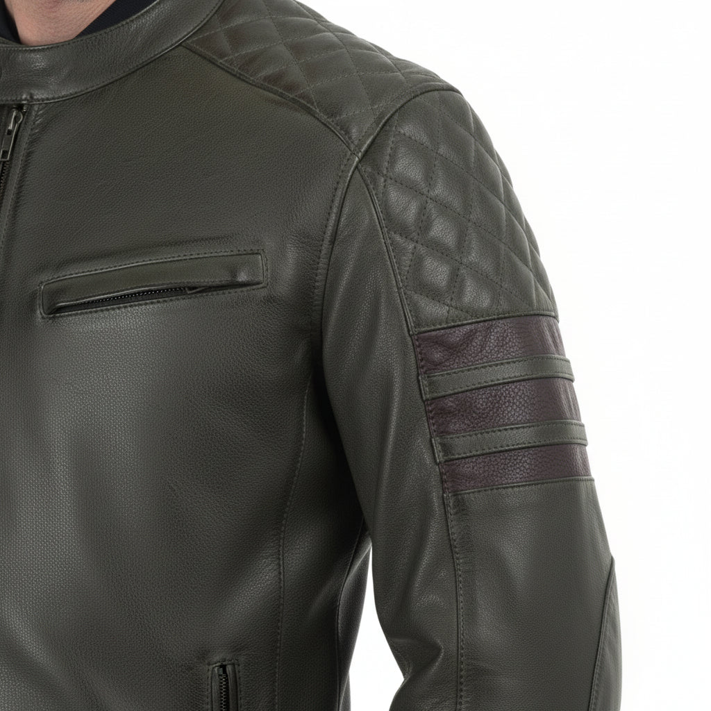 Dublin Olive Green Motorcycle Leather Jacket
